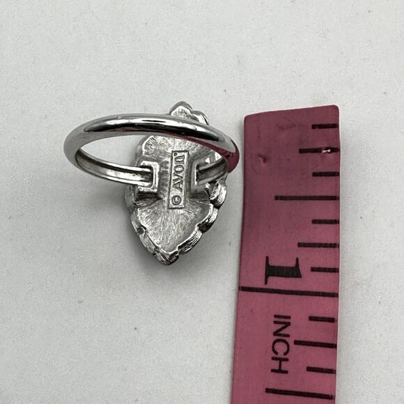 Avon Vintage Hematite Marquise Stone Celtic Twist Ring Silvertone faceted Sz 7.5 - Picture 5 of 9